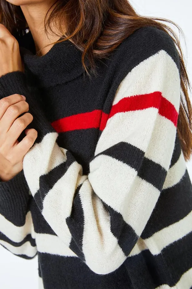Women Red Longline Relaxed Striped Jumper Dress Roman Dresses