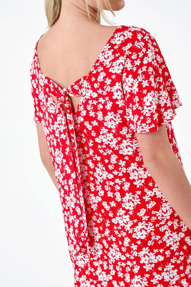 Women Red Petite Ditsy Floral TShirt Dress Roman Dresses