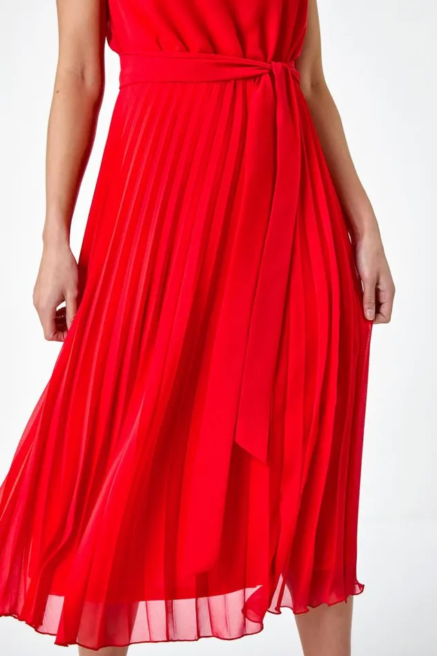 Women Red Petite Pleated Midi Dress Roman Dresses
