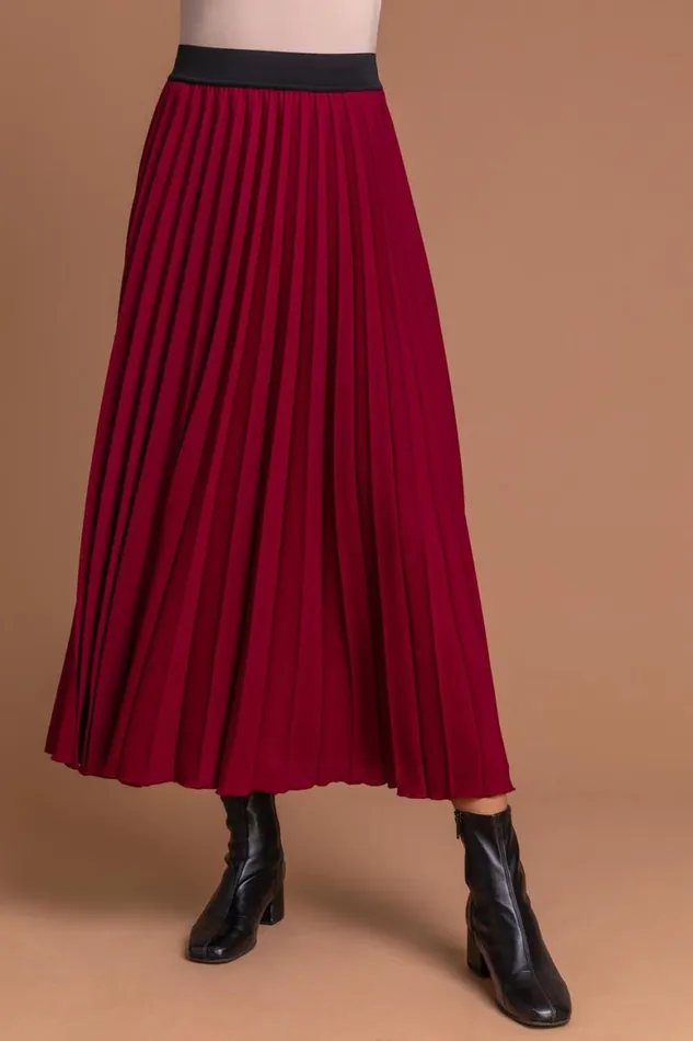 Women Red Pleated Maxi Skirt Roman Skirts