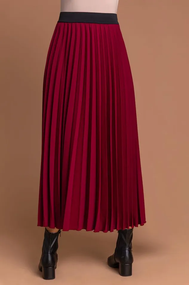 Women Red Pleated Maxi Skirt Roman Skirts