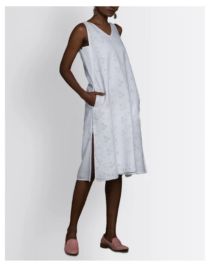 Women Reistor Hemp Eyelet Stolen Sunsets Midi Dress White Madewell Dresses