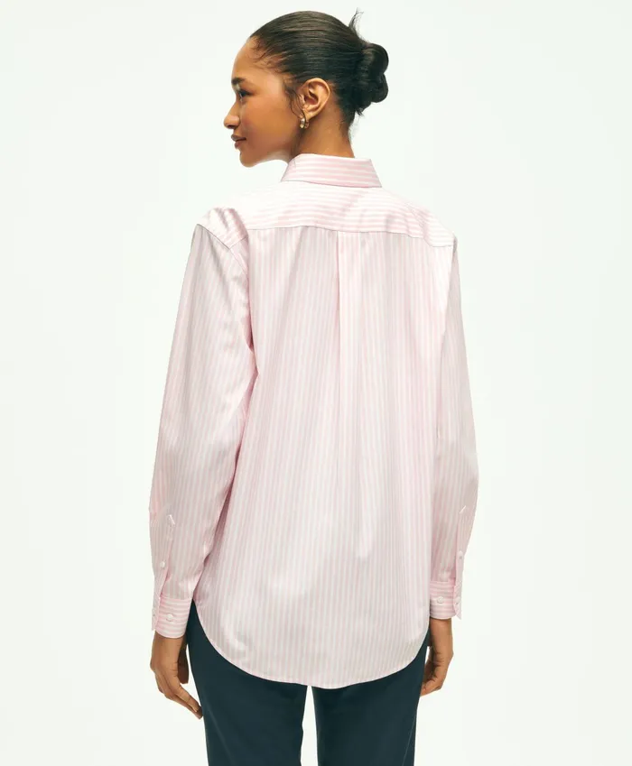 Women Relaxed Fit Stretch Supima Cotton NonIron Striped Dress Shirt Pinkwhite Brooks Brothers Blouses and Shirts