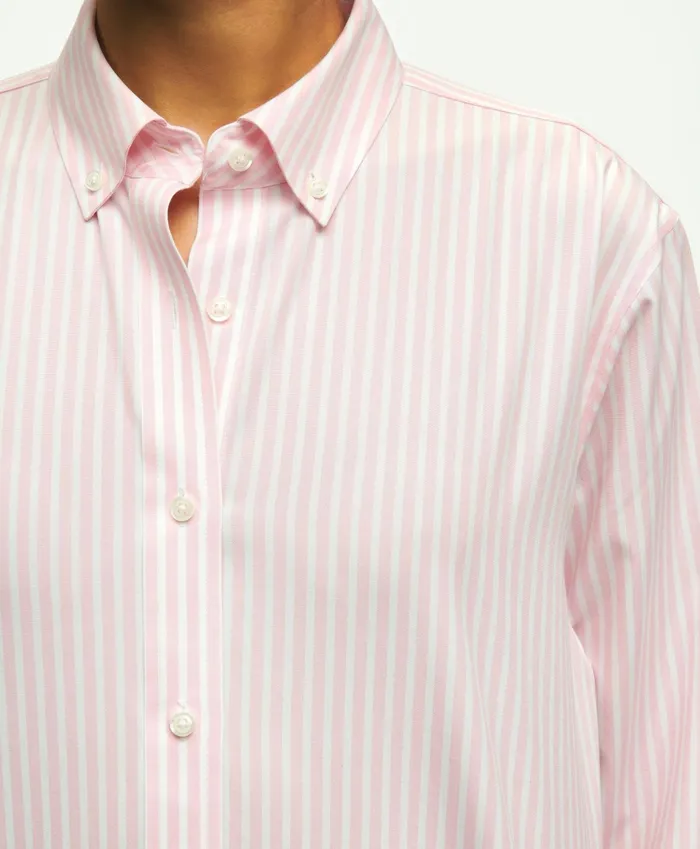 Women Relaxed Fit Stretch Supima Cotton NonIron Striped Dress Shirt Pinkwhite Brooks Brothers Blouses and Shirts