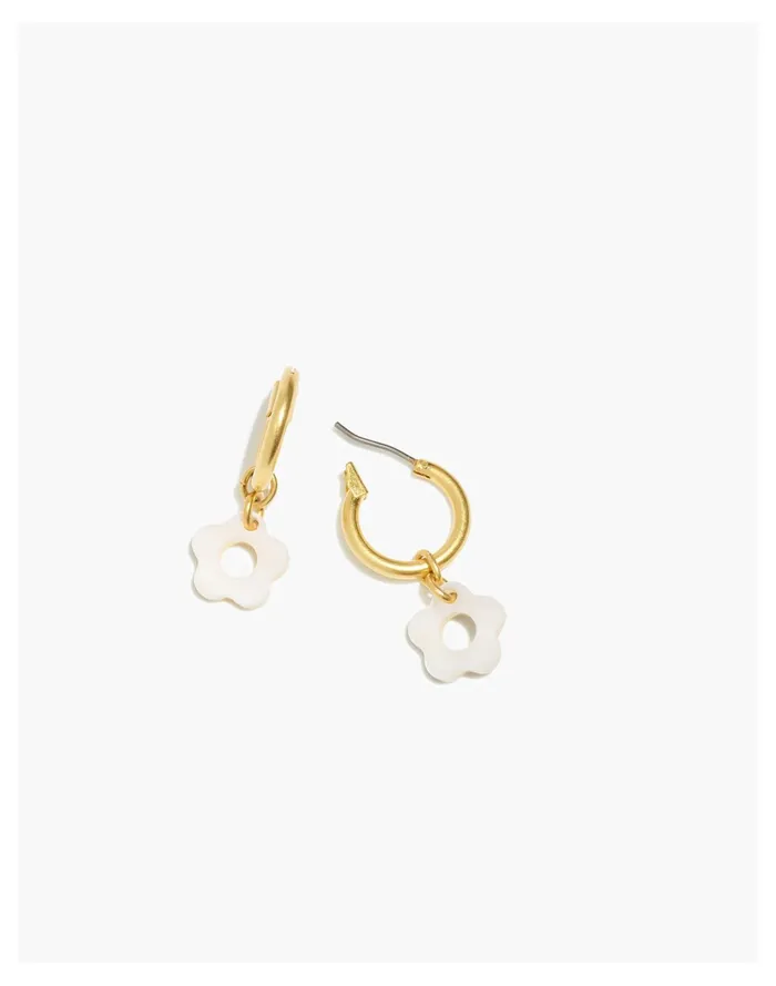 Women Retro Daisy Mother Of Pearl Huggie Hoop Earrings Vintage Gold Madewell Earrings