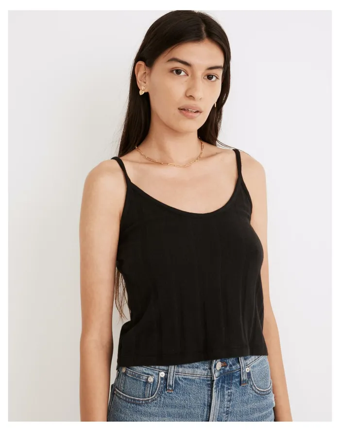 Women Ribbed Sweater Knit Anytime Cami Top True Black Madewell Tees