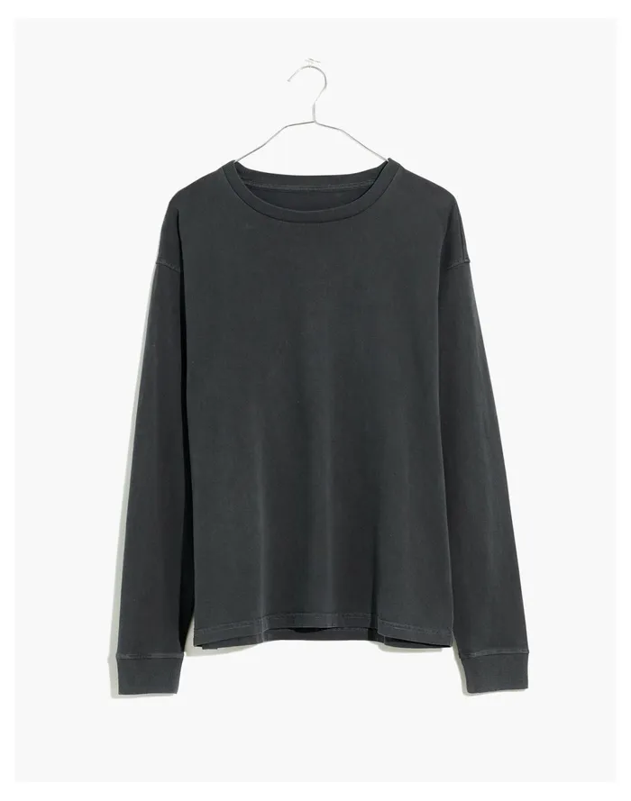 Women Rivet and Thread Garment Dyed Long Sleeve Tee Coal Madewell Tees