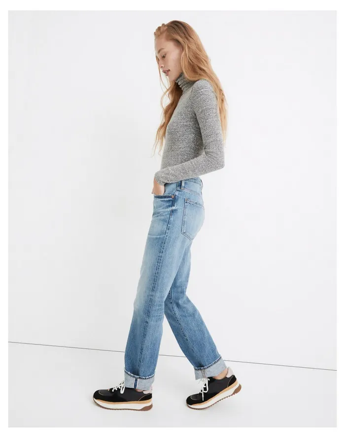 Women Rivet and Thread Selvedge High Rise Straight Full Length Jeans In Maxdale Wash Maxdale Wash Madewell Jeans