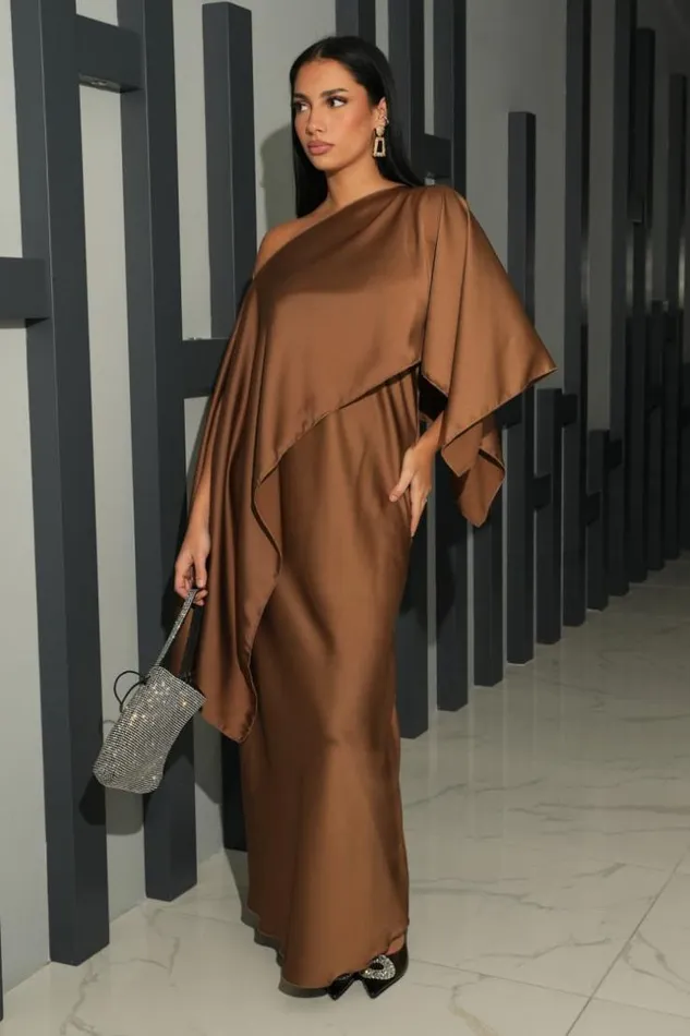 Women Robe 2 Pices Bustier Poncho Satin Marron Brown Brentiny Paris Ceremonial Outfits Women Robe 2 Pices Bustier Poncho Satin Marron Brown Brentiny Paris Ceremonial Outfits