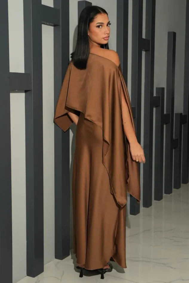 Women Robe 2 Pices Bustier Poncho Satin Marron Brown Brentiny Paris Ceremonial Outfits Women Robe 2 Pices Bustier Poncho Satin Marron Brown Brentiny Paris Ceremonial Outfits