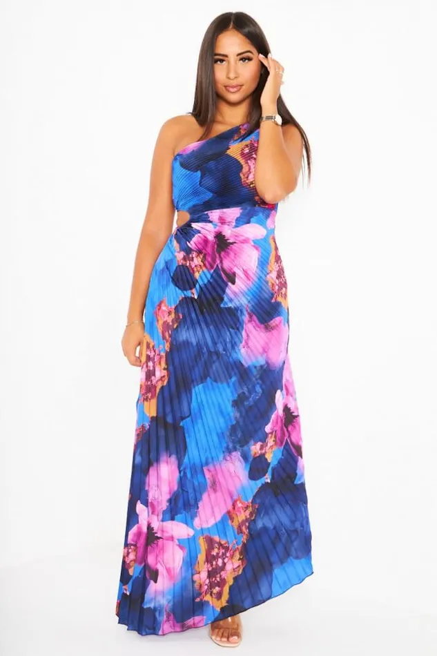Women Robe Bleue One Shoulder Plisses Et Fleurie Blue Brentiny Paris Short Dresses Women Robe Bleue One Shoulder Plisses Et Fleurie Blue Brentiny Paris Short Dresses