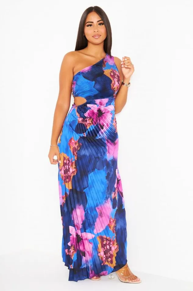 Women Robe Bleue One Shoulder Plisses Et Fleurie Blue Brentiny Paris Short Dresses Women Robe Bleue One Shoulder Plisses Et Fleurie Blue Brentiny Paris Short Dresses