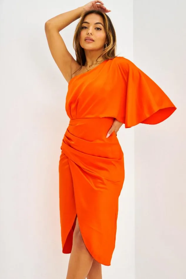 Women Robe Drape Asymtrique Orange Orange Brentiny Paris Satin Dresses