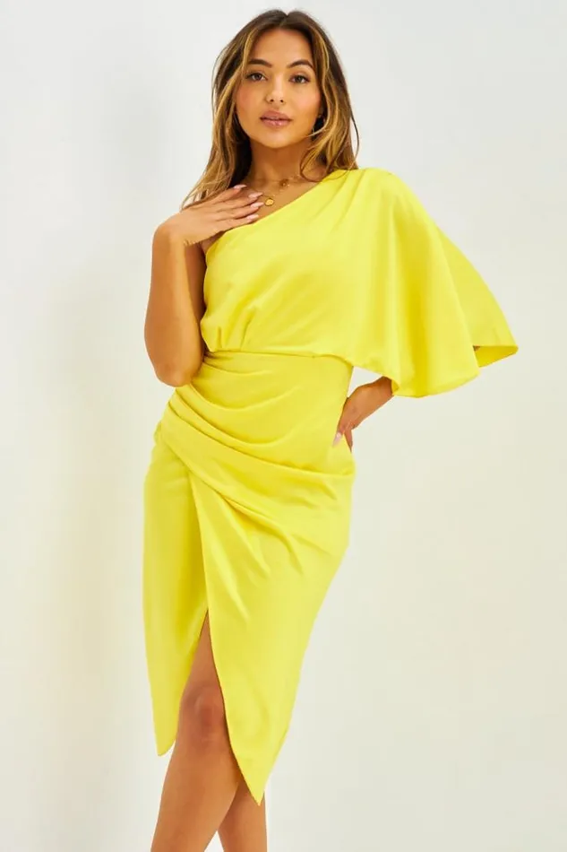 Women Robe Drape Asymtrique Orange Yellow Brentiny Paris Ceremonial Outfits