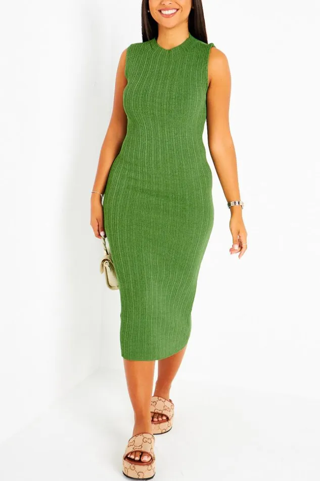 Women Robe Kaki Coupe Droite Col Montant Khaki Brentiny Paris Short Dresses