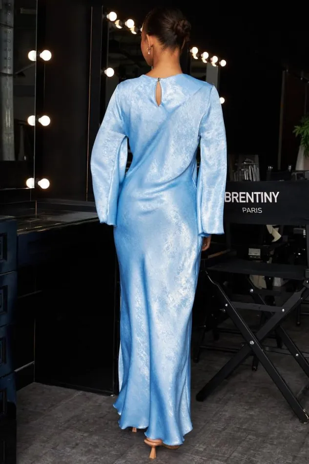 Women Robe Longue Bleu Ciel Satine Et Paillete Bleuclair Brentiny Paris Short Dresses Women Robe Longue Bleu Ciel Satine Et Paillete Bleuclair Brentiny Paris Short Dresses