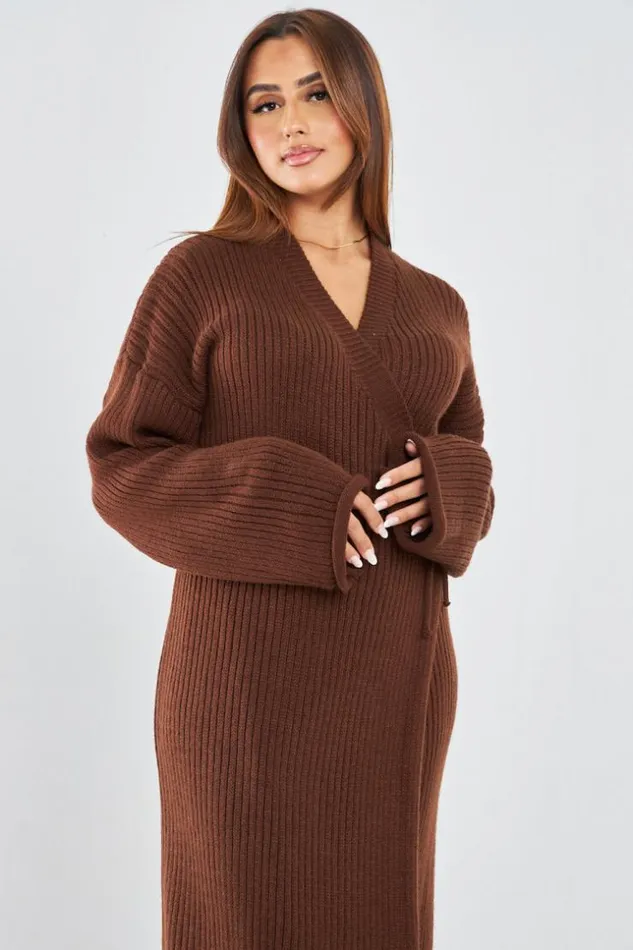 Women Robe Longue En Maille Marron Croise Brown Brentiny Paris Short Dresses Women Robe Longue En Maille Marron Croise Brown Brentiny Paris Short Dresses
