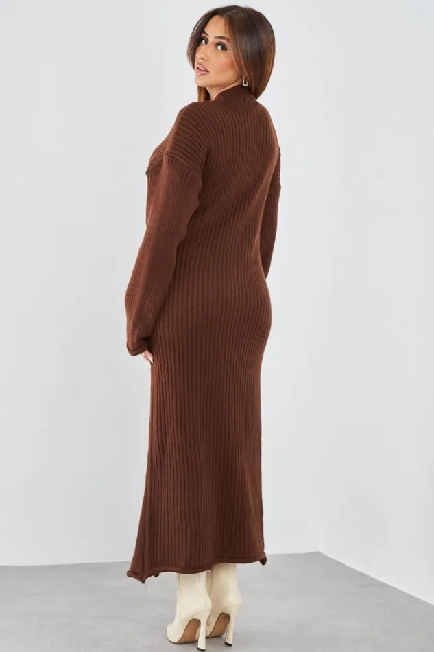 Women Robe Longue En Maille Marron Croise Brown Brentiny Paris Short Dresses Women Robe Longue En Maille Marron Croise Brown Brentiny Paris Short Dresses