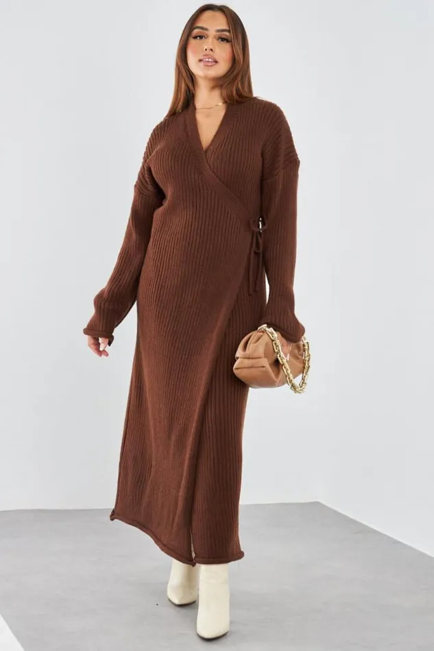 Women Robe Longue En Maille Marron Croise Brown Brentiny Paris Short Dresses Women Robe Longue En Maille Marron Croise Brown Brentiny Paris Short Dresses