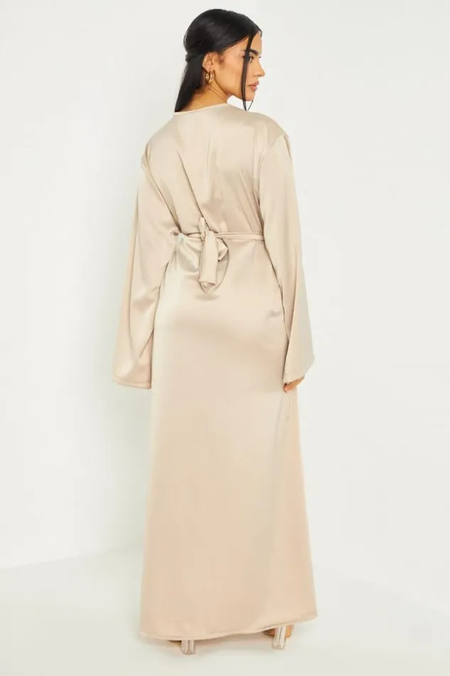 Women Robe Longue Satine Ceinture Beige Beige Brentiny Paris Satin Dresses