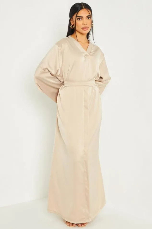 Women Robe Longue Satine Ceinture Beige Beige Brentiny Paris Satin Dresses