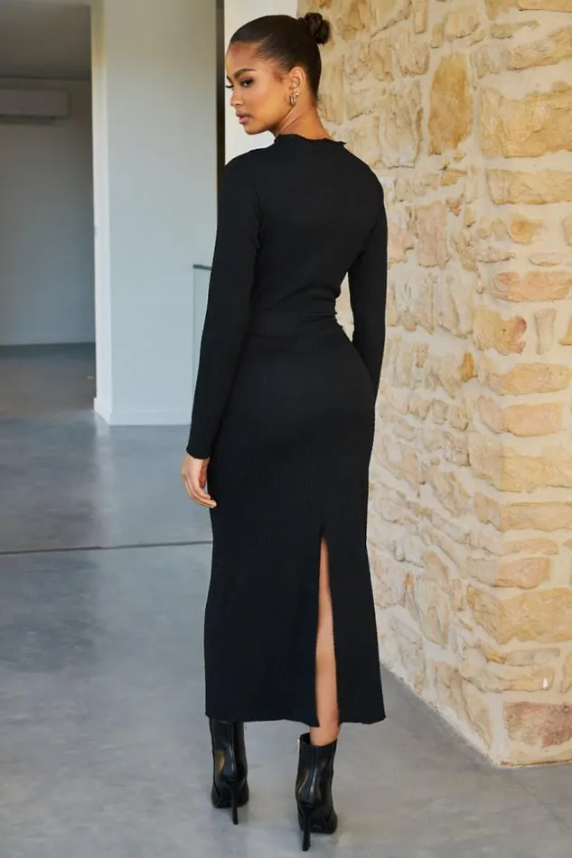 Women Robe Longue Texture Noire Black Brentiny Paris Short Dresses