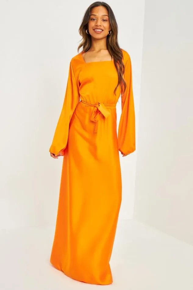 Women Robe Orange Longue Satine Orange Brentiny Paris Ceremonial Outfits