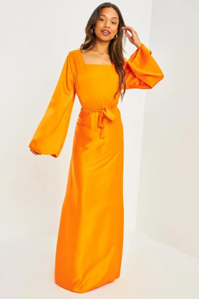 Women Robe Orange Longue Satine Orange Brentiny Paris Ceremonial Outfits