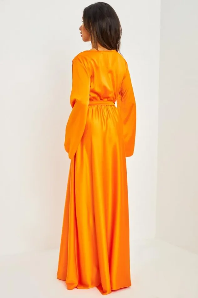 Women Robe Orange Longue Satine Orange Brentiny Paris Ceremonial Outfits