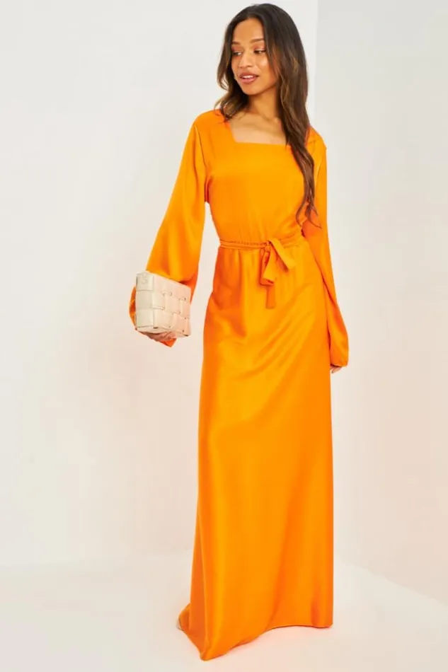 Women Robe Orange Longue Satine Orange Brentiny Paris Ceremonial Outfits