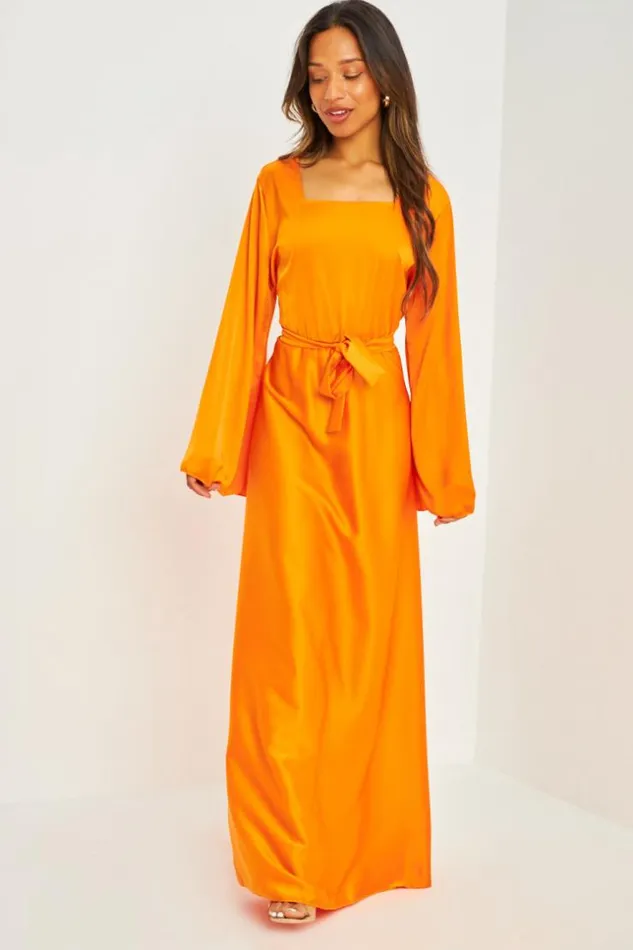 Women Robe Orange Longue Satine Orange Brentiny Paris Ceremonial Outfits