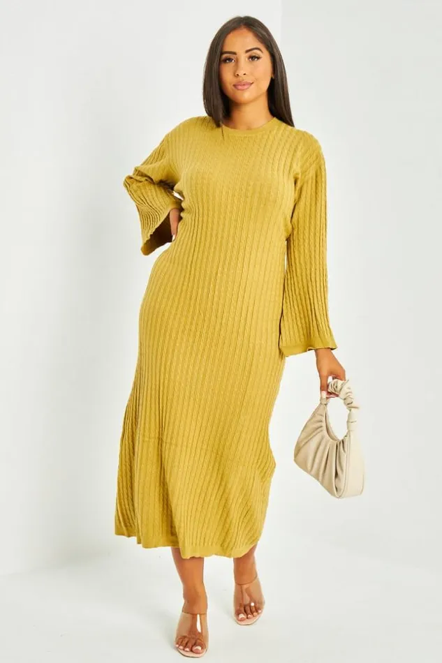 Women Robe Pull Moutarde Torsade Mustard Brentiny Paris Short Dresses