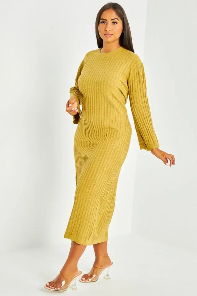 Women Robe Pull Moutarde Torsade Mustard Brentiny Paris Short Dresses