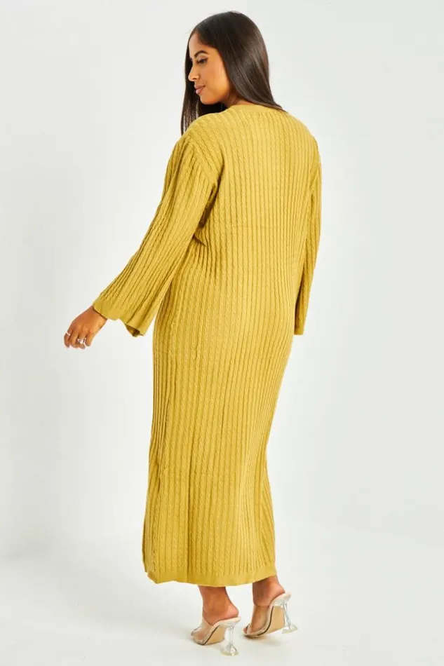 Women Robe Pull Moutarde Torsade Mustard Brentiny Paris Short Dresses