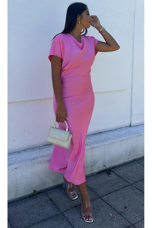 Women Robe Rose Longue Satine Pink Brentiny Paris Short Dresses
