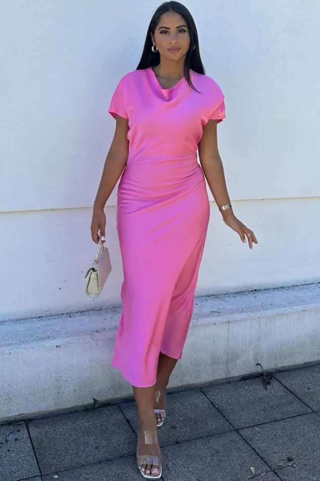 Women Robe Rose Longue Satine Pink Brentiny Paris Short Dresses