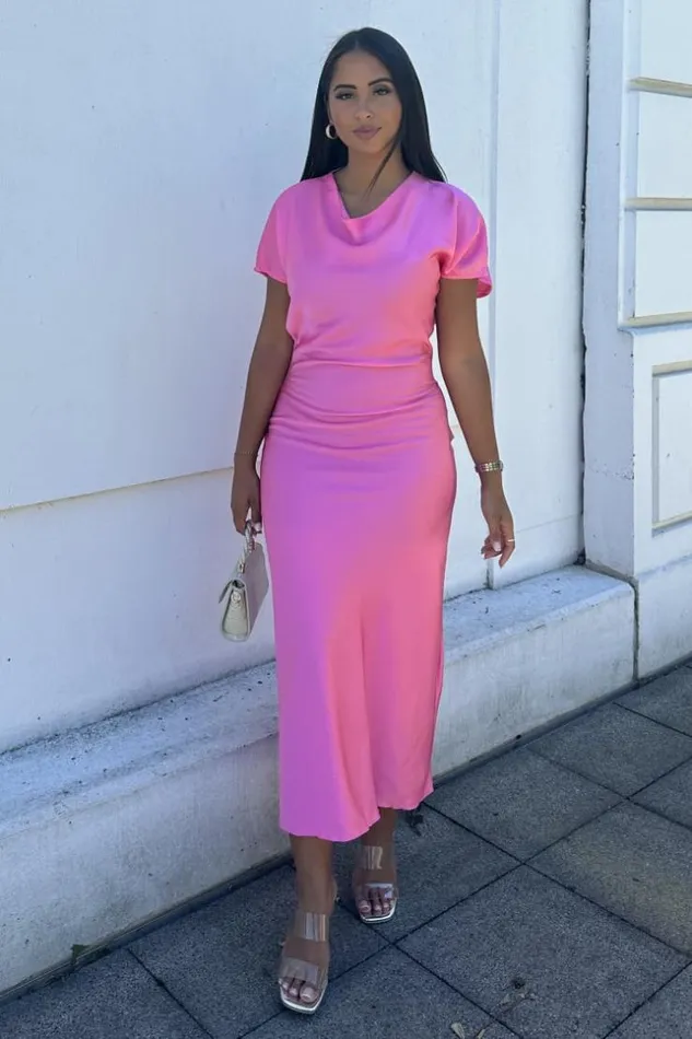 Women Robe Rose Longue Satine Pink Brentiny Paris Short Dresses