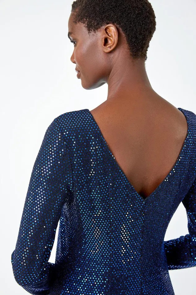 Women Royal Blue Sequin Stretch Shift Dress Roman Dresses