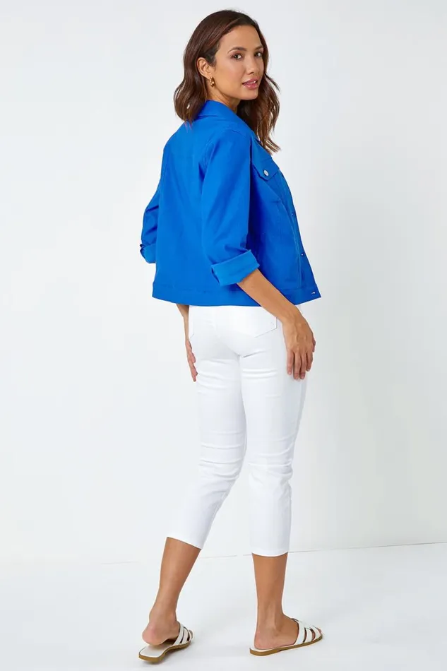 Women Royal Blue Stretch Pocket Detail Jacket Roman Coords