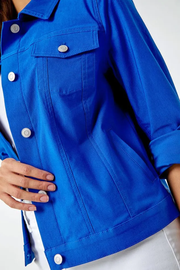 Women Royal Blue Stretch Pocket Detail Jacket Roman Coords