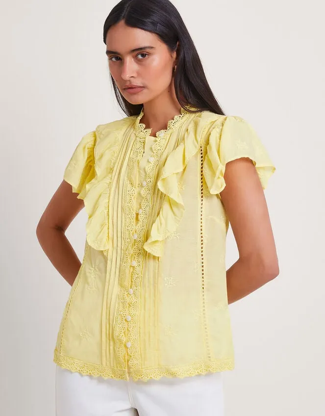Women Rue Embroidered Ruffle Blouse Yellow Monsoon Tops and Blouses