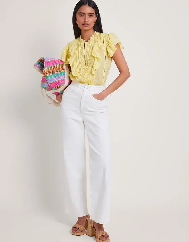 Women Rue Embroidered Ruffle Blouse Yellow Monsoon Tops and Blouses