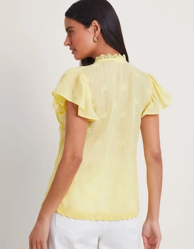 Women Rue Embroidered Ruffle Blouse Yellow Monsoon Tops and Blouses