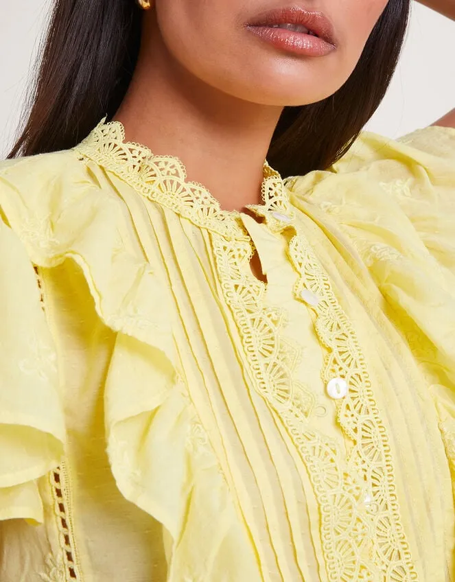 Women Rue Embroidered Ruffle Blouse Yellow Monsoon Tops and Blouses
