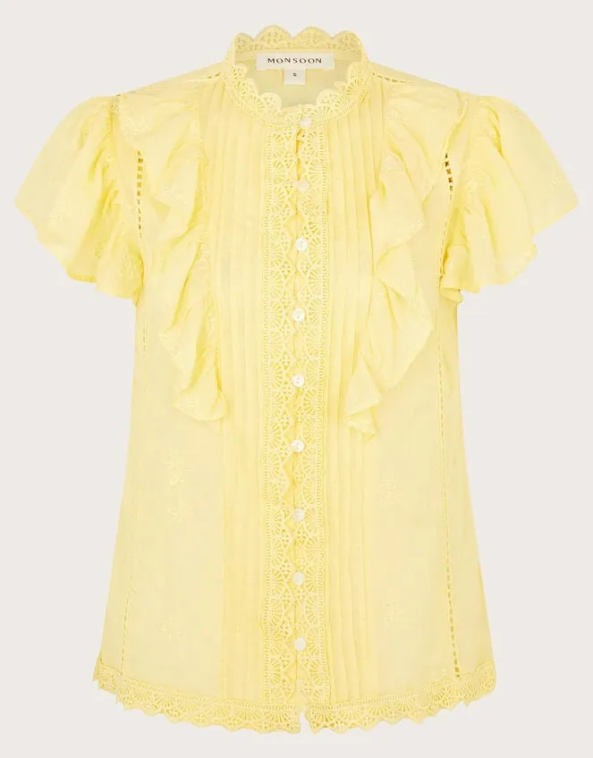 Women Rue Embroidered Ruffle Blouse Yellow Monsoon Tops and Blouses