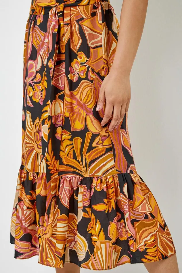 Women Rust Petite Floral Print Tiered Dress Roman Dresses