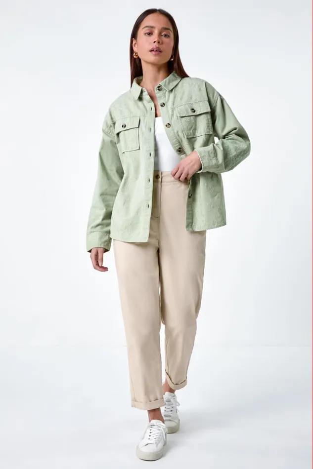 Women Sage Petite Cotton Broderie Pocket Jacket Roman Jackets