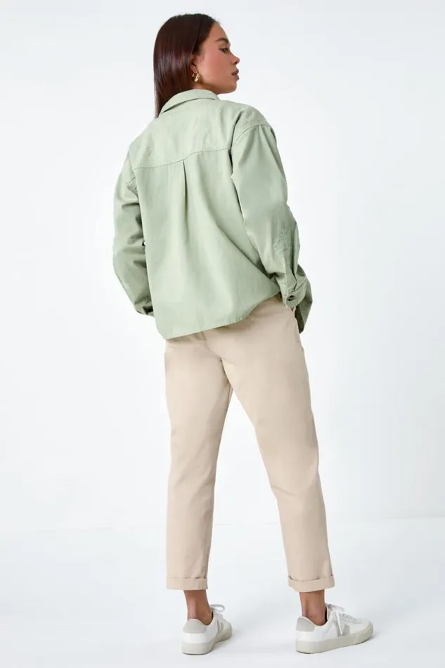 Women Sage Petite Cotton Broderie Pocket Jacket Roman Jackets