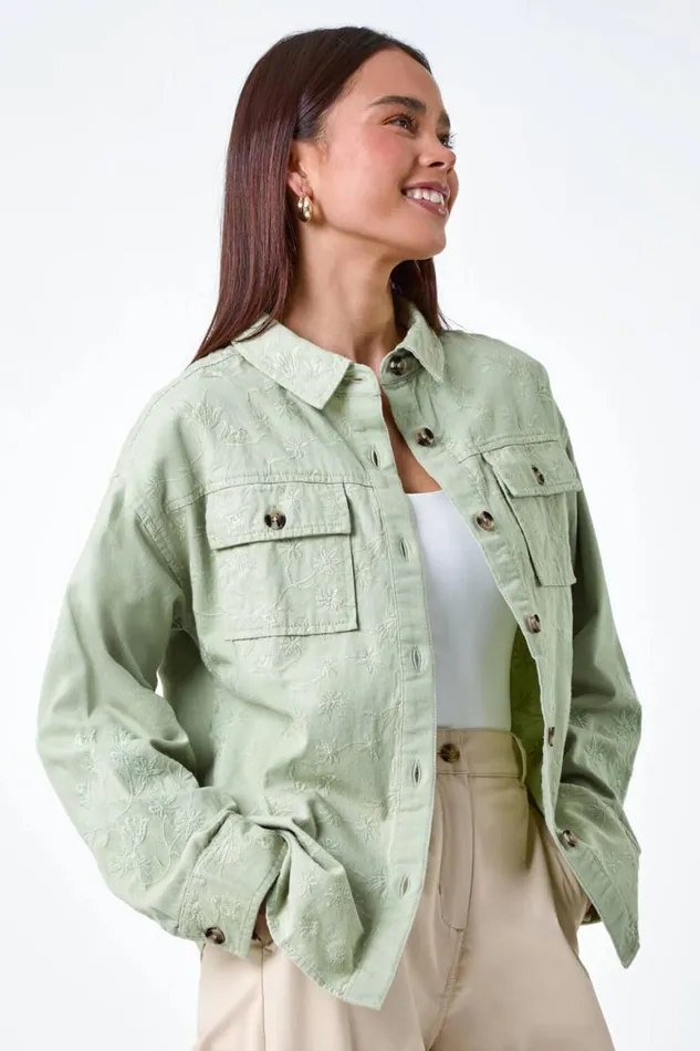 Women Sage Petite Cotton Broderie Pocket Jacket Roman Jackets