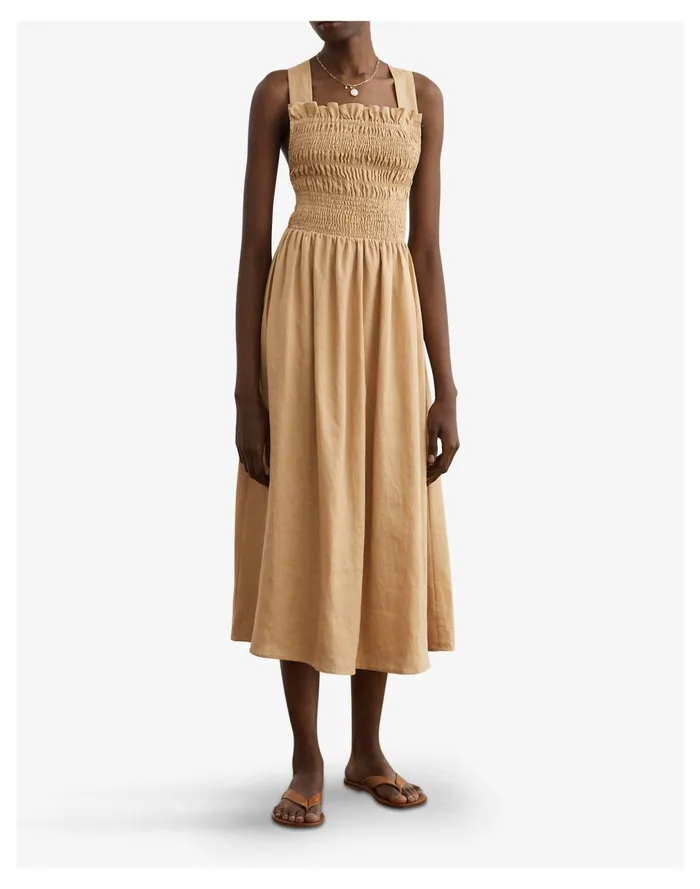 Women Sancia Linen Mirela Smocked Midi Dress Amber Madewell Dresses
